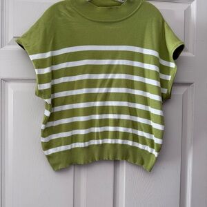 Ee:Some Green/White Striped Mock Neck Short Sleeve Top - Spring transition